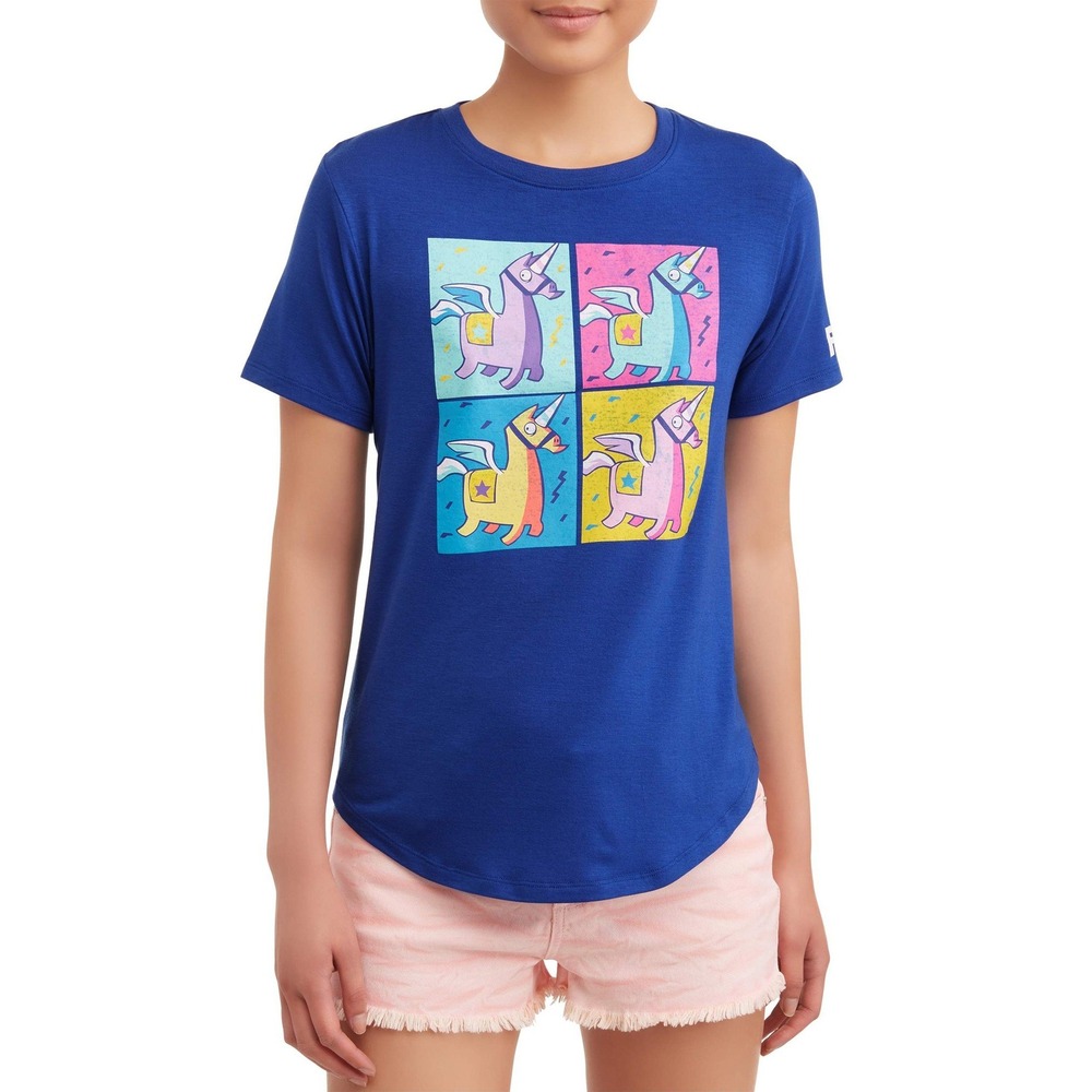 Fortnite Unicorn Graphic T-Shirt Juniors L (11-13) Blue Loot Llama Tee